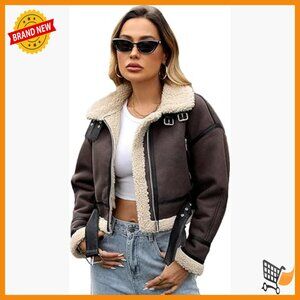 Size S Faux Leather Bomber Jacket with Faux Fur Lining